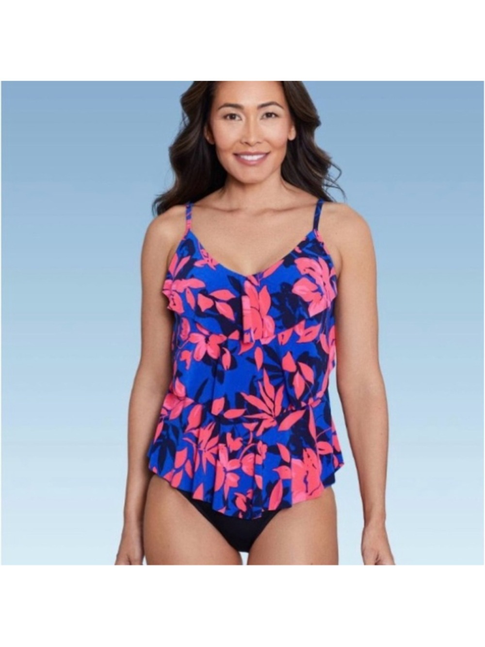 Aqua Green Floral Tankini Swim Top Women's